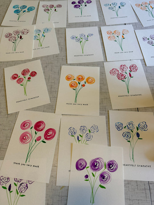 Bundle of 8 Flower Art Cards with Envelopes - thank you very much