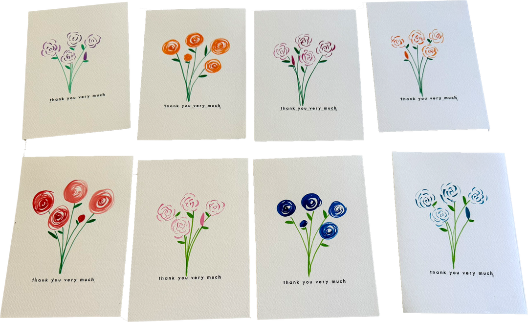 Bundle of 8 Flower Art Cards with Envelopes - thank you very much