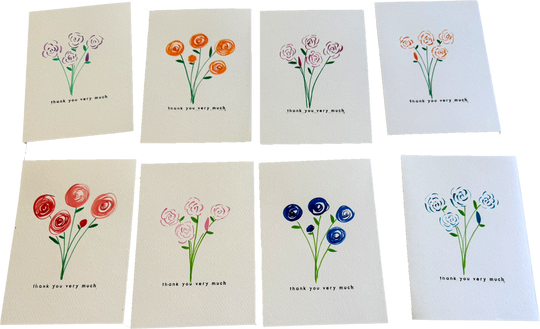 Bundle of 8 Flower Art Cards with Envelopes - thank you very much