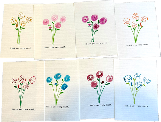 Bundle of 8 Flower Art Cards with Envelopes - thank you very much