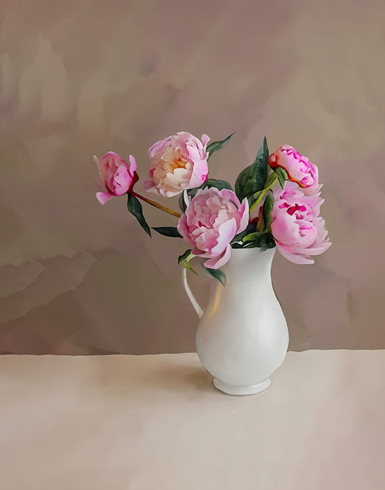 Five Peonies in White Vase Wall Art